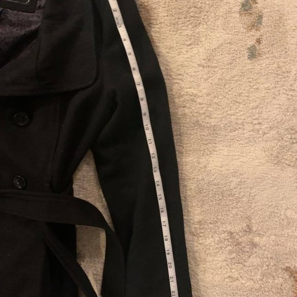 Wool-blend Black Pea Coat with Belt - Picture 5 of 7